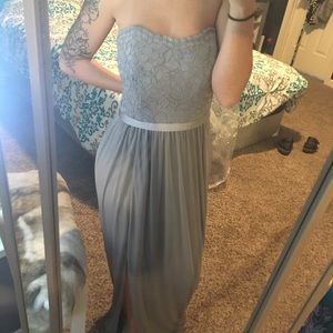 Davids bridal strappless grey dress